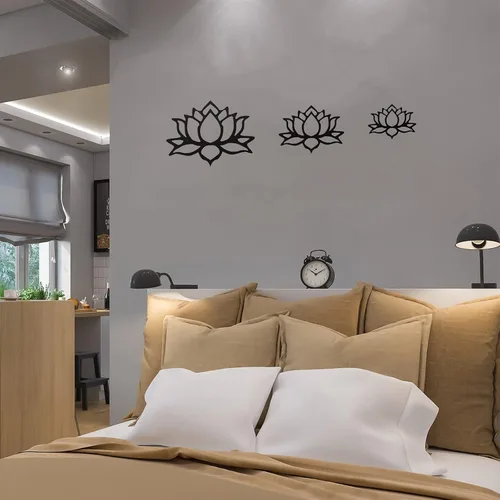 Vista 5 de Ferraycle 3 piezas de metal flor de loto decoración de pared de metal Zen Lotus Flower arte de pared inhalar señales huecos colgantes silueta Negro