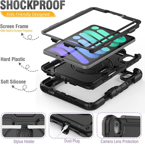 Vista 8 de HXCASEAC Funda para iPad mini 7 (A17 Pro)/iPad mini 6 de 8.3 pulgadas, protección de cuerpo completo con correa de transporte, correa de mano