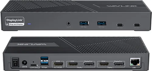 Vista 9 de WAVLINK Estación de acoplamiento USB para laptop con dos monitores, DisplayLink para M1-M5 Mac/MacBook Neo, Windows, ChromeOS