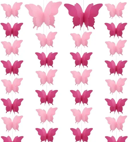 Vista 11 de Guirnalda de papel de mariposa grande, 4 unidades, cortina de mariposa, para colgar, decoración colgante para Halloween, fiesta de cumpleaños, baby