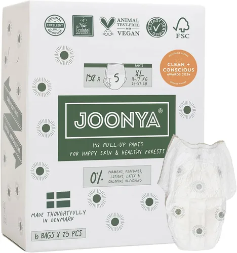 Vista 11 de Joonya Pañales Tipo Calzón para Bebé, Talla 4 L (15-26 lb) - 1 Bolsa de 25 - No Tóxicos, Ecológicos, Ultra Delgados, Uso Nocturno - Fabricados