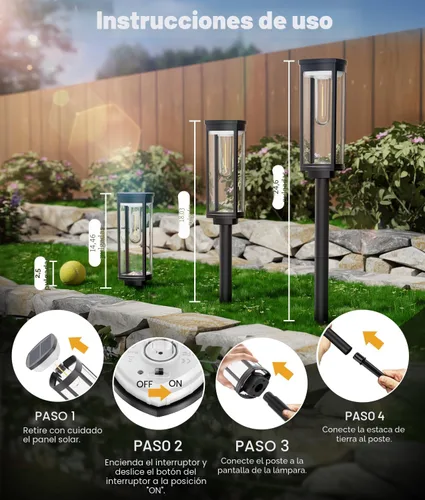 Vista 6 de ALFIOT - Farolas solares para camino al aire libre, luces solares para exteriores, impermeables IP65, encendido/apagado automático, luces de jardín
