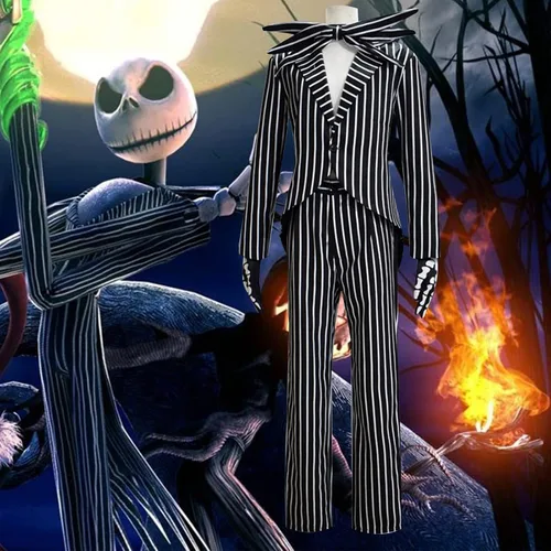 Vista 7 de Jack Skellington - Disfraz de pesadilla antes de Navidad, vestido de traje de rayas para cosplay de Halloween