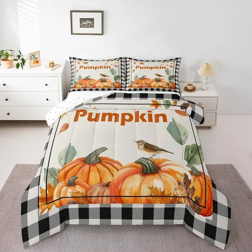 Vista 42 de Erosebridal Juego de edredón divertido de Halloween para niños, juego de ropa de cama de calabaza fantasma, decoración de Halloween para niños