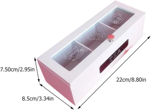Vista 2 de White Wooden Tea Storage Box with Top, Three Compartments
