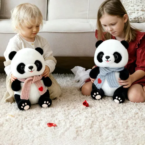 Vista 7 de Muñecas de panda de 9.8 pulgadas con bufanda de corazón de amor, juguetes de peluche suaves de animales de peluche, regalos de cumpleaños para Azul