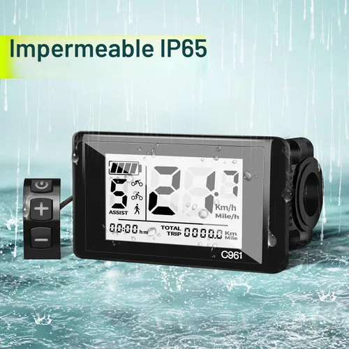Vista 8 de Pantalla LCD Ebike hembra de 5 pines C961 para Bafang BBS01B BBS02B BBSHD Mid Drive Motor, computadora de pantalla Ebike con protocolo UART 0-9