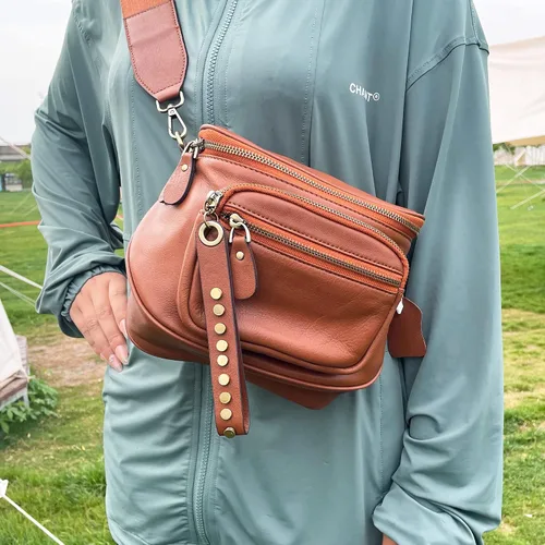 Vista 7 de AZXCG Cangurera de cuero, bolsa cruzada para mujer, bolsa de cintura de piel de vacuno, bolsa para cinturón con correa ajustable, bolsa de cadera