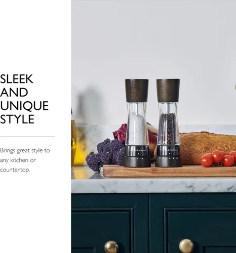 Vista 7 de Cole & Mason H332293 Derwent Black Wood Salt and Pepper Mills, Gourmet Precision+, Ajuste de Molienda, Haya Teñida/Acrílico, 190 mm, Juego