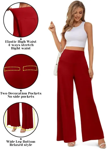 Vista 4 de JZC Pantalones de descanso estilo palazzo para mujer, elásticos, de pierna ancha, informales, cómodos, de tiro alto, holgados, tallas S - 3XL