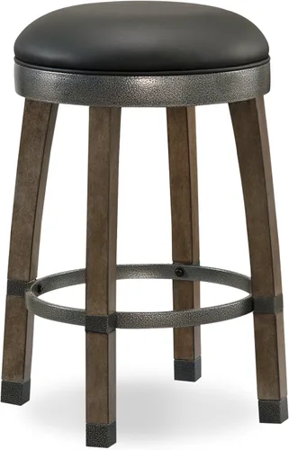 Vista 4 de Leick Home Calton Taburete de mostrador, con asiento giratorio, para cocina o comedor, piel sintética negra y piedra gris, paquete de 2, 10118GS/BL