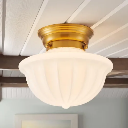 Vista 12 de [Usado] youngrender Accesorios de Lámpara Colgante Estilo Escuela, Lámpara Colgante de Cristal Lechoso Dorado de Latón de 9", Iluminación Colgante