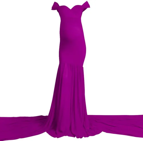 Vista 3 de Vestido de maternidad para mujer para fotografía sirena con hombros descubiertos ajustado de gasa con vuelo para baby shower maxivestido para fotos