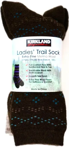 Vista 2 de Kirkland Signature Calcetines Trail para mujer lana merina 4 pares carbónmorado