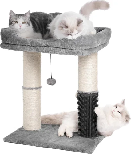 Vista 8 de Torre de árbol para gatos grandes, poste rascador para gatos con auto peluquero para gatos, cama superior de 20 x 15.7 pulgadas de ancho, poste Beige