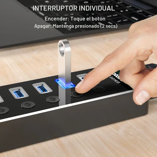 Vista 4 de Concentrador USB con alimentación, atolla Concentrador USB de aluminio de 5 puertos USB 3.0 con 4 puertos de datos USB 3.0 y 1 puerto de carga
