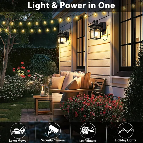 Vista 3 de Luces de Porche Exteriores con Sensor de Movimiento con Toma GFCI, 3 Modos de Luminaria Exterior del Anochecer al Amanecer, Luminaria de Iluminación