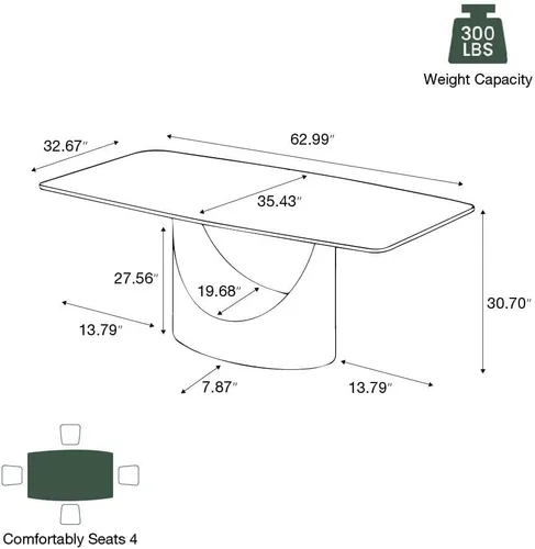 Vista 8 de POVISON Juego de mesa de comedor para 4, mesa rectangular negra de piedra sinterizada mate de 63 pulgadas con base de acero al carbono bronce, silla