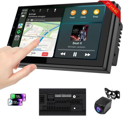Vista 8 de Estéreo de coche Haudio, doble din, con pantalla táctil HD de 7 pulgadas CarPlay y Android Auto Cámara de respaldo Navegación GPS por
