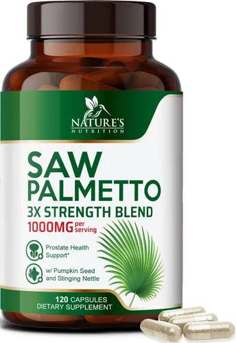 Vista 10 de Saw Palmetto para hombres, suplementos de salud de próstata de fuerza 3 veces para apoyo a la salud masculina, con ortiga picante y extracto