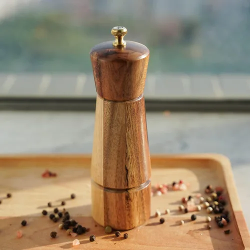 Vista 6 de Molinillo de pimienta, molinillo de pimienta con acero inoxidable ajustable, madera de acacia, altura 6.5 in, diámetro inferior: 2.0 in, diámetro