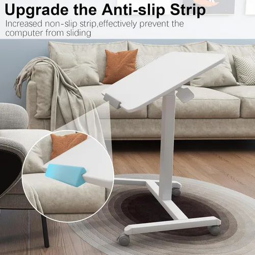 Vista 7 de PUNCIA - Escritorio móvil de pie de 25 pulgadas, neumático ajustable, escritorio inclinable, color blanco Pneumatic Height Adjustable Laptop Desk
