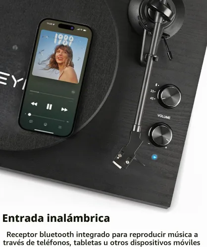 Vista 5 de Tocadiscos de Vinilo Bluetooth con Altavoces Estéreo de Estantería de 36 Vatios, Sistema Hi-Fi con Cartucho Magnético, Grabación USB y Parada Negro