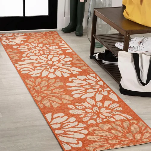 Vista 33 de JONATHAN Y Alfombra Corredor de Tejido Texturizado Floral para Interiores y Exteriores 2X8 Marrón/Crema, Zinnia Moderna para Patio Trasero, Patio