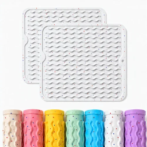 Vista 39 de CAKETIME Paquete de 2 tapetes de secado de platos de silicona multicolor para encimera de cocina, comedor, manteles individuales resistentes al