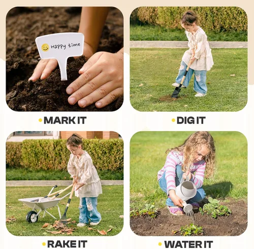 Vista 3 de ROBOTIME Carretilla para niños con juego de jardinería – Carretilla de metal para niños pequeños, juguete de juego al aire libre con herramientas