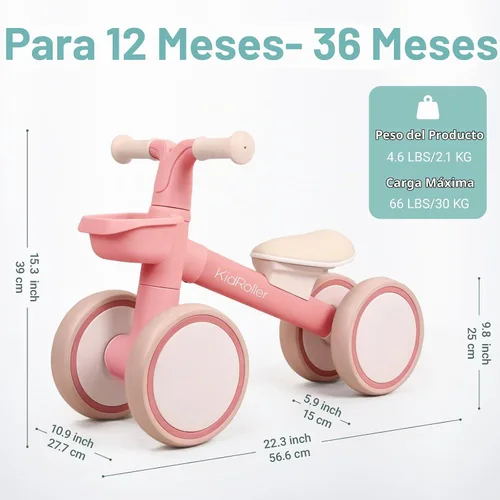 Vista 2 de Bicicletas de equilibrio para niños y niñas de 1 año, 12-24 meses con asiento ajustable y una canasta delantera, regalos de primer cumpleaños