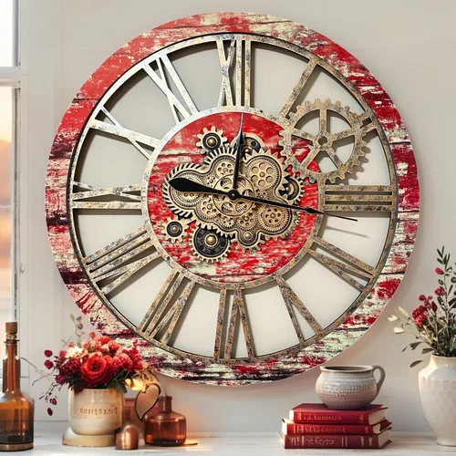 Vista 12 de ImprovingLife The Gears Clock - Reloj de pared con engranaje móvil real de 36 pulgadas, estilo vintage, industrial, de gran tamaño, rústico