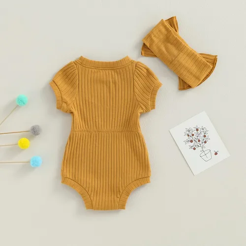 Vista 10 de Traje de verano para niña pequeña, de manga corta, acanalado, overol liso, pantalones cortos, ropa para recién nacidos