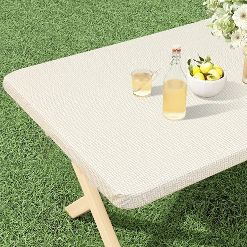 Vista 12 de misaya Mantel rectangular de vinilo, mantel ajustable, 100% impermeable, borde elástico, reverso de franela, mantel de plástico para mesas plegables