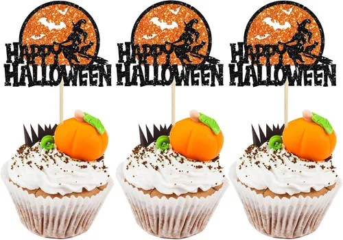 Vista 11 de Gyufise 1 pieza de decoración de pastel de cumpleaños con purpurina montada de terror clásico de Halloween para temática de terror sangriento