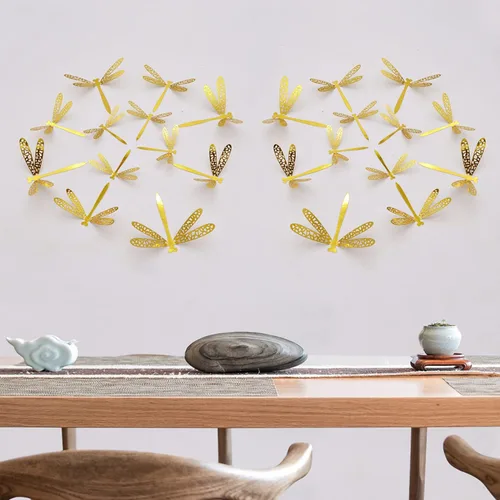 Vista 6 de 60 calcomanías de pared de libélula 3D, calcomanías de pared de libélulas metálicas, extraíbles y metálicas, decoración de pared para el hogar