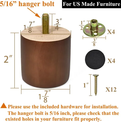 Vista 2 de Juego de 4 patas para muebles, patas de madera para sofá, mesa, aparador, banco, estantería