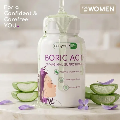Vista 6 de cosynee Cápsulas de ácido bórico para mujeres con aloe vera – 60 cápsulas, 650 mg cada una – Apoyo a la higiene femenina