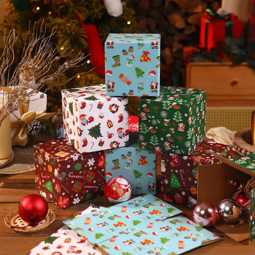 Vista 2 de Cholemy Paquete de 20 cajas de envío de Navidad, cajas de regalo de Navidad decorativas con 4 diseños, cajas de Navidad vacías, reciclables
