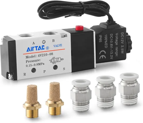 Vista 8 de Válvula solenoide AirTAC Airvexalon DC12V 4V410-15 1/2"PT neumática de aire, 2 posiciones, 5 vías, eléctrica de bobina simple operada por piloto