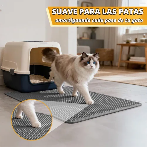 Vista 4 de Pieviev - Alfombrilla grande para arena de gato Honeycomb Litter Trapping Mat Captures Scattered Particles to Stop Tracking, Waterproof Base Gris