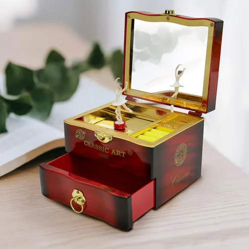 Vista 8 de SKwoker Joyero de música de bailarina mini caja de música de bailarina organizadores de joyas con cajones de espejo para niños cumpleaños Navidad