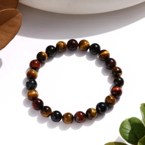 Vista 3 de HOZEAL Pulsera de triple protección, brazalete de obsidiana negra con ojo de tigre y hematita para hombres y mujeres, para traer suerte