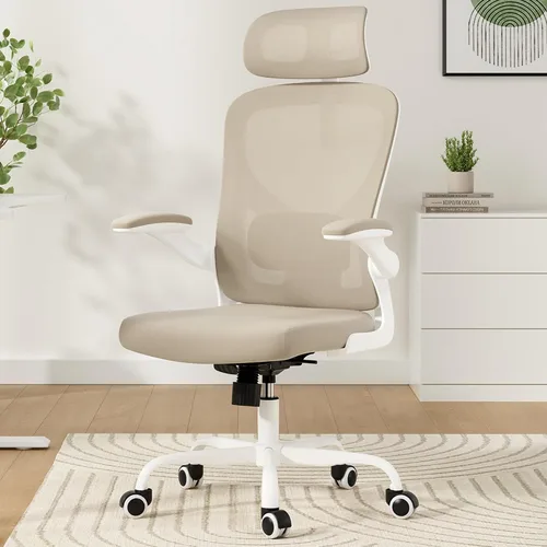 Vista 9 de Silla de oficina ergonómica con soporte lumbar ajustable y reposacabezas, silla de computadora de escritorio con respaldo alto con reposabrazos Negro