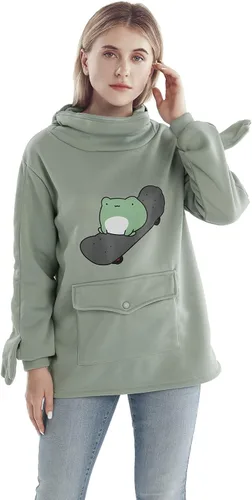 Vista 3 de RGOSME Sudadera con capucha de rana para niñas y adolescentes, sudadera con capucha gráfica de gran tamaño para mujer, sudadera para disfraz