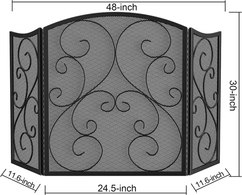 Vista 4 de Pantalla para chimenea Fire Beauty de 3 paneles, hierro forjado de metal, 121,9 cm (L) x 76,2 cm (H), cubierta protectora contra chispas (negro)