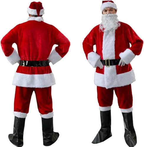Vista 4 de KLLOUZE Christmas Santa Claus Suit Adult Mens Santa Costume Xmas Classic Flannel Cosplay Clothes Santa Fancy Suits Outfit