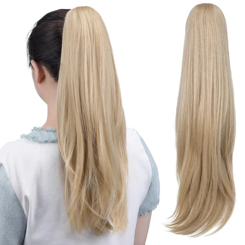 Vista 8 de Extensiones de cola de caballo, extensiones de cabello de cola de caballo con clip de garra marrón oscuro para mujer, pieza de cabello rizado