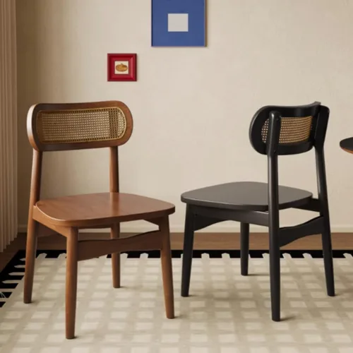 Vista 2 de YVYKFZD Juego de sillas de comedor de madera maciza, sillas de cocina sin brazos, silla de comedor con respaldo de ratán, cómoda silla lateral
