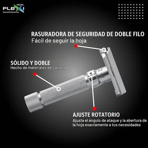 Vista 6 de Pearl Flexi - Maquinilla de afeitar de seguridad ajustable versión V12 – Maquinilla de afeitar de metal reutilizable hecha de 100% latón